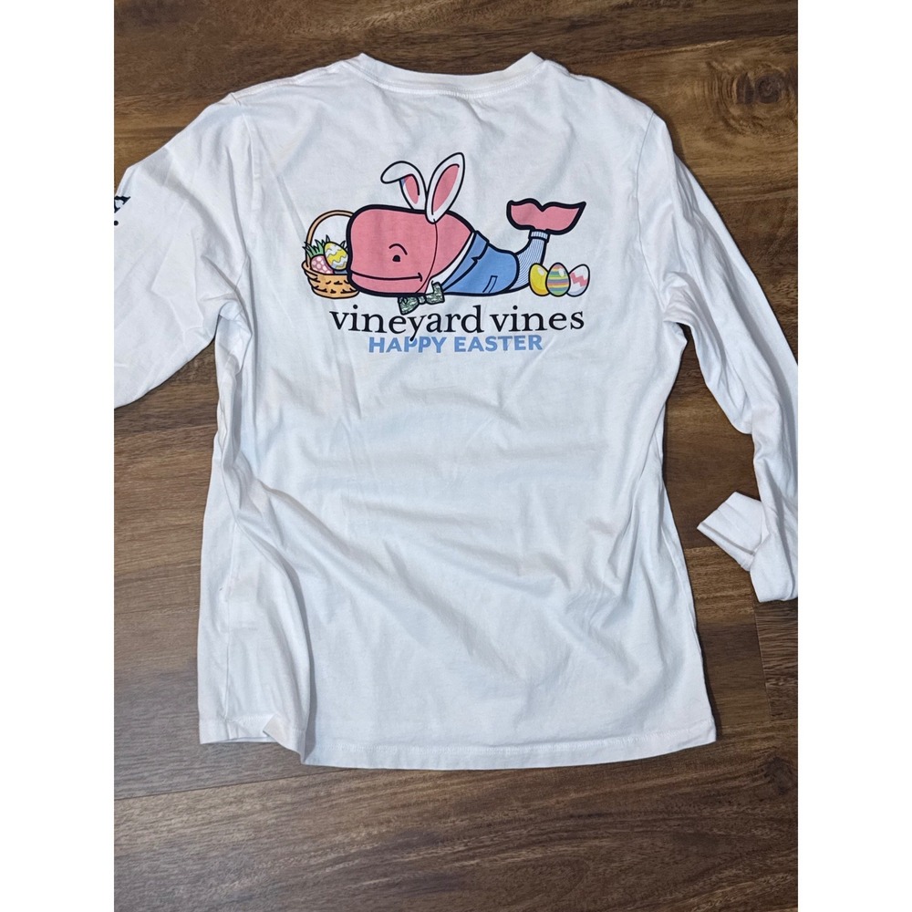 Vineyard Vines Kids Happy Easter Whale Long Sleeve Pocket T-Shirt Size L
